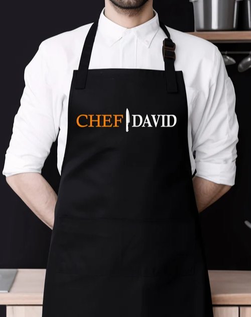 Avental preto com nome do chef bordado